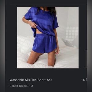 Lunya Cobalt Blue Washable Silk Tee Short Set with tags attached NEW